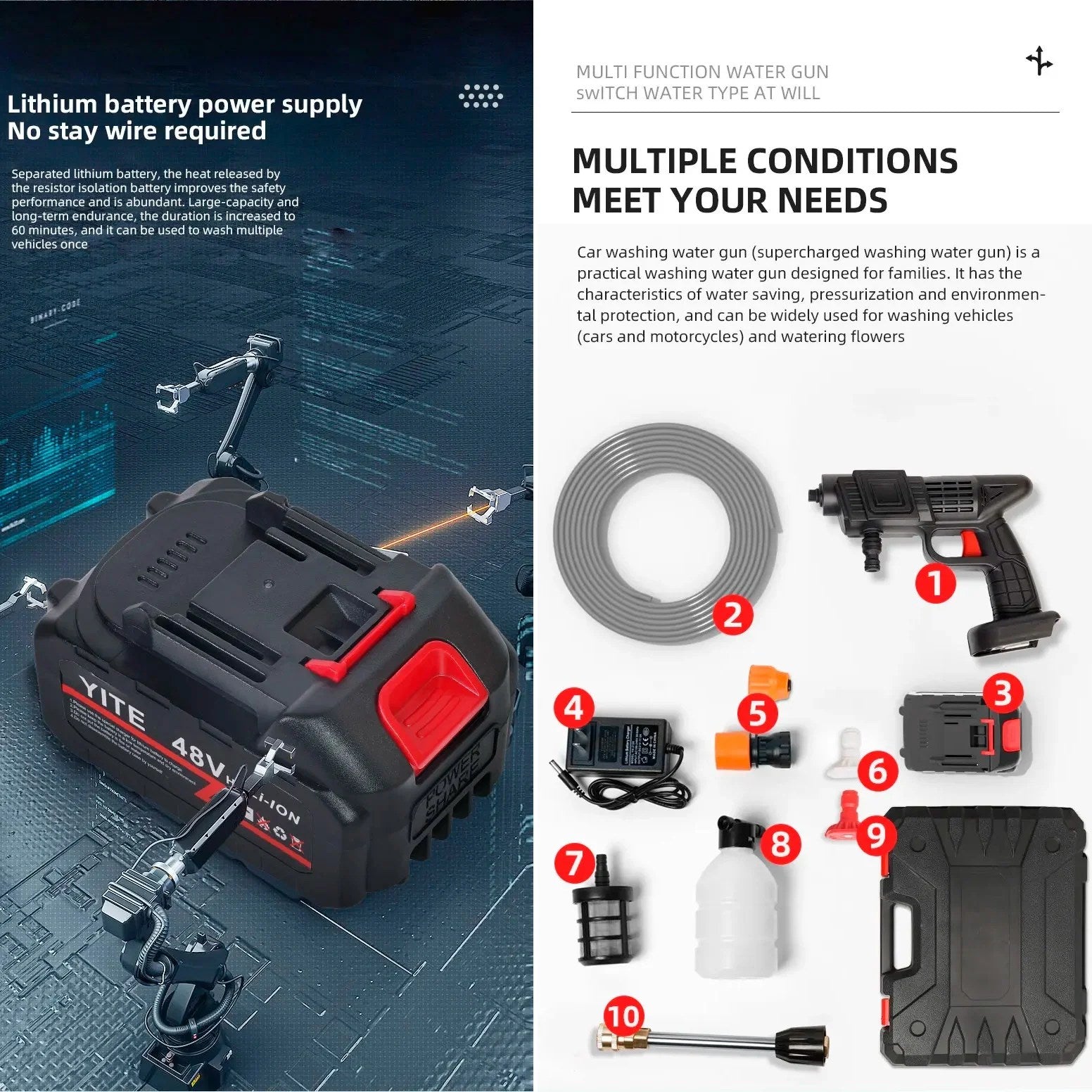 Hidrolavadora portátil inalámbrica alta presión 3 niveles